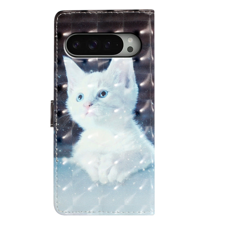 For Google Pixel 9 Pro XL 3D Pattern Leather Phone Case(White Cat) - Google Cases by buy2fix | Online Shopping UK | buy2fix