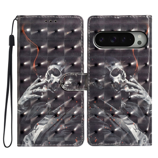 For Google Pixel 9 Pro XL 3D Pattern Leather Phone Case(Skull) - Google Cases by buy2fix | Online Shopping UK | buy2fix