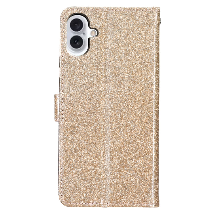 For iPhone 16 Plus Glitter Powder Flip Leather Phone Case(Gold) - iPhone 16 Plus Cases by buy2fix | Online Shopping UK | buy2fix