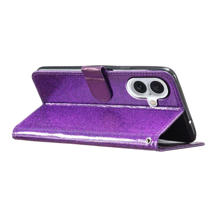 For iPhone 16 Plus Glitter Powder Flip Leather Phone Case(Purple) - iPhone 16 Plus Cases by buy2fix | Online Shopping UK | buy2fix