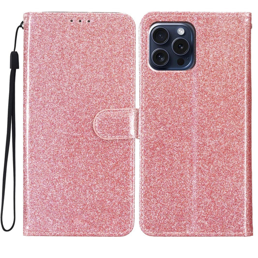 For iPhone 16 Pro Max Glitter Powder Flip Leather Phone Case(Rose Gold) - iPhone 16 Pro Max Cases by buy2fix | Online Shopping UK | buy2fix