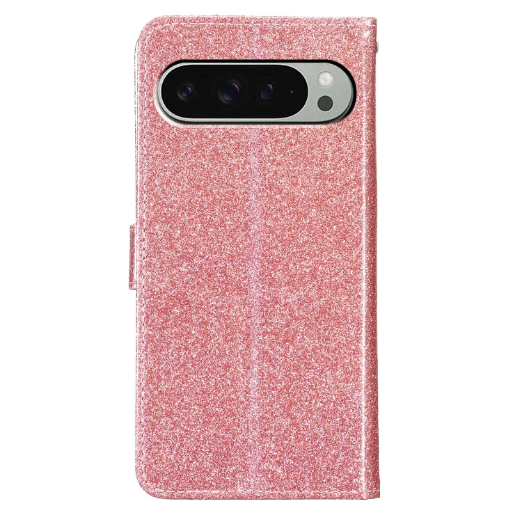 For Google Pixel 9 / 9 Pro Glitter Powder Flip Leather Phone Case(Rose Gold) - Google Cases by buy2fix | Online Shopping UK | buy2fix