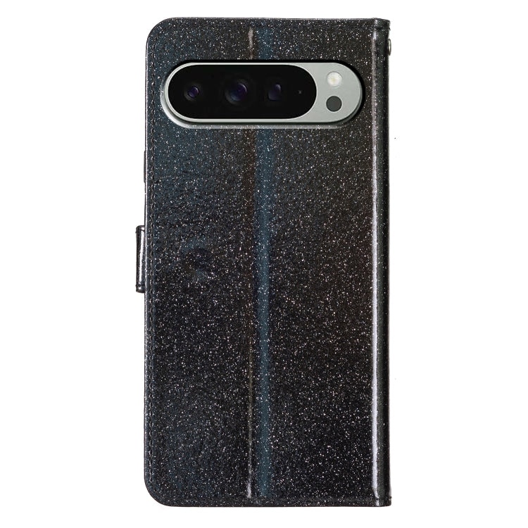 For Google Pixel 9 Pro XL Glitter Powder Flip Leather Phone Case(Black) - Google Cases by buy2fix | Online Shopping UK | buy2fix