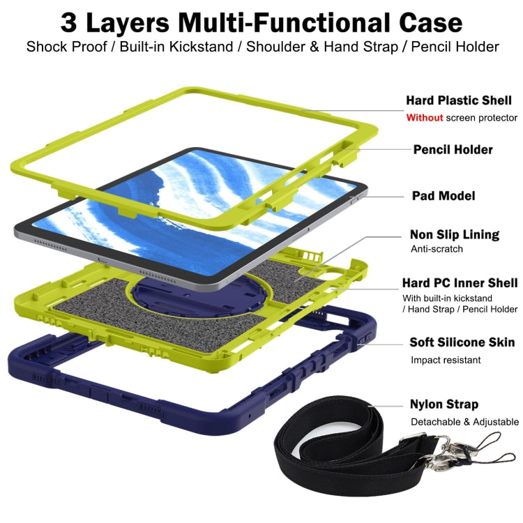 For iPad Air 11 2024 / Air 2022 10.9 360 Degree Rotation PC Contrast Silicone Tablet Case(Navy Blue + Yellow Green) - iPad Air 11 2024 Cases by buy2fix | Online Shopping UK | buy2fix