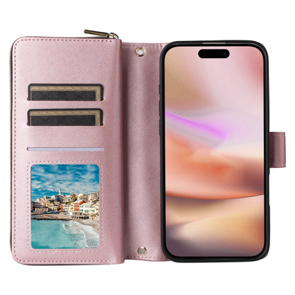 For iPhone 16 Plus Crossbody Rhombic Zipper Tower Buckle Leather Phone Case with Lanyard(Rose Gold) - iPhone 16 Plus Cases by buy2fix | Online Shopping UK | buy2fix