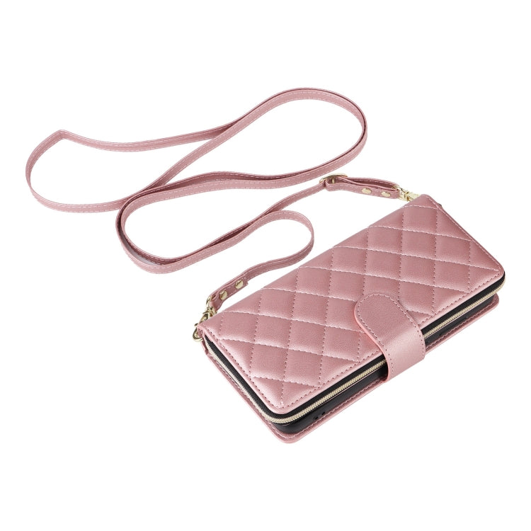 For Samsung Galaxy S25+ 5G Crossbody Rhombic Zipper Tower Buckle Leather Phone Case with Lanyard(Rose Gold) - Galaxy S25+ 5G Cases by buy2fix | Online Shopping UK | buy2fix