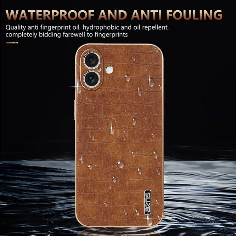 For iPhone 16 Plus AZNS Electroplated Frame Crocodile Texture Full Coverage Phone Case(White) - iPhone 16 Plus Cases by AZNS | Online Shopping UK | buy2fix