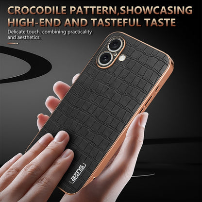 For iPhone 16 Plus AZNS Electroplated Frame Crocodile Texture Full Coverage Phone Case(White) - iPhone 16 Plus Cases by AZNS | Online Shopping UK | buy2fix