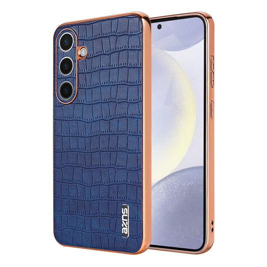 For Samsung Galaxy S24 5G AZNS Electroplated Frame Crocodile Texture Full Coverage Phone Case(Blue) - Galaxy S24 5G Cases by AZNS | Online Shopping UK | buy2fix