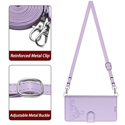 For Blackview A52 Cat Rat Embossed Pattern RFID Leather Phone Case with Lanyard(Purple) - More Brand by buy2fix | Online Shopping UK | buy2fix