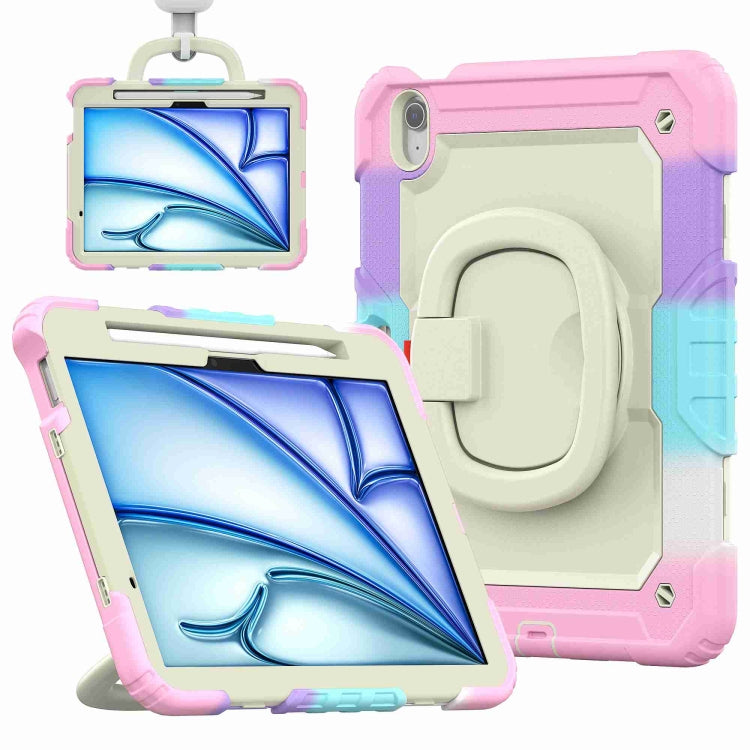 For iPad Air 11 2024 Handle Silicone Hydric PC Tablet Case with Shoulder Strap(Rainbow Pink) - iPad Air 11 2024 Cases by buy2fix | Online Shopping UK | buy2fix