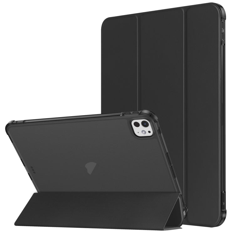 For iPad Pro 11 2024 Tri-fold Holder TPU Cover Frosted Leather Smart Tablet Case withh Pen Slot(Black) - iPad Pro 11 2024 Cases by buy2fix | Online Shopping UK | buy2fix