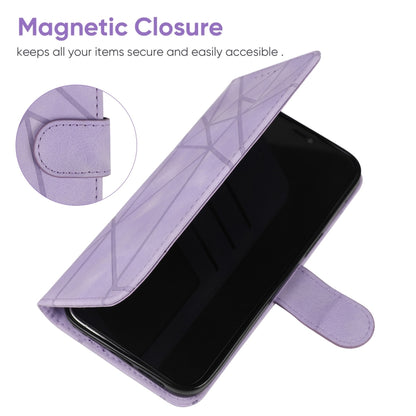 For OnePlus 11 Skin Feel Geometric Lines Leather Phone Case(Purple) - OnePlus Cases by buy2fix | Online Shopping UK | buy2fix