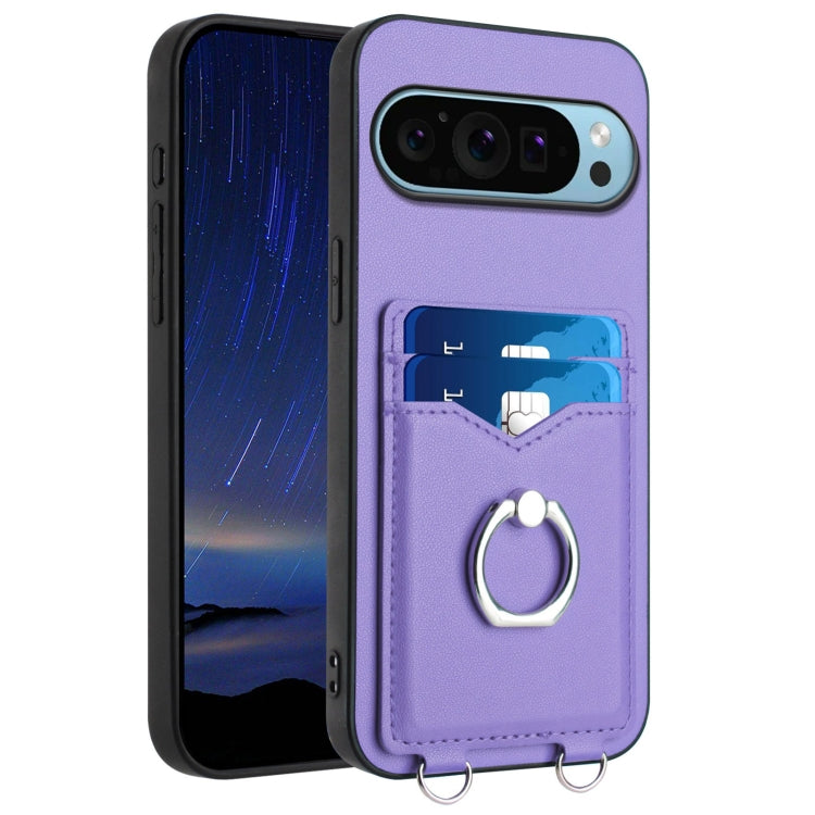 For Google Pixel 9 / 9 Pro R20 Ring Card Holder Phone Case(Purple) - Google Cases by buy2fix | Online Shopping UK | buy2fix