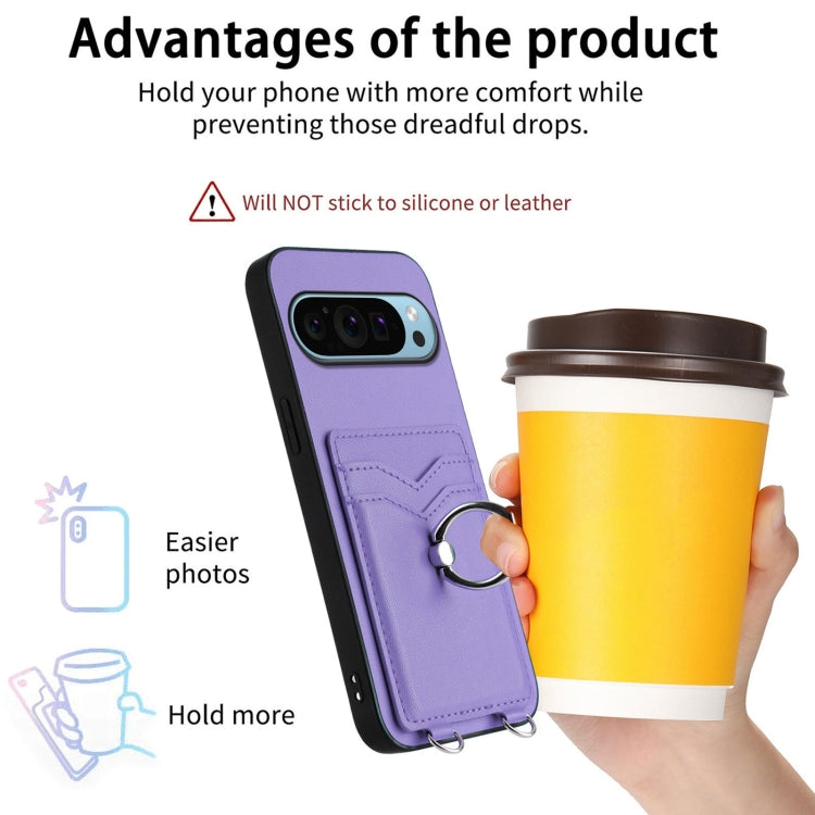 For Google Pixel 9 Pro XL R20 Ring Card Holder Phone Case(Purple) - Google Cases by buy2fix | Online Shopping UK | buy2fix