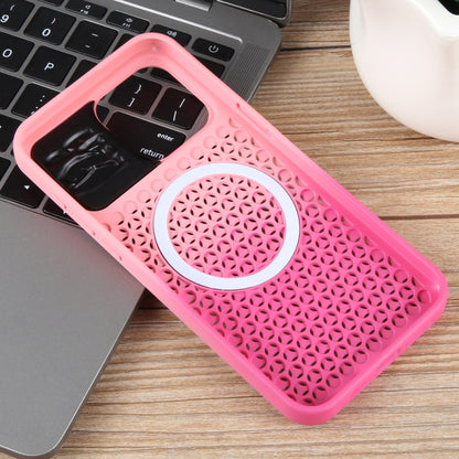 For iPhone 14 Plus Gradient Color Honeycomb Aromatherapy MagSafe Phone Case(Pink+Rose Red) - iPhone 14 Plus Cases by buy2fix | Online Shopping UK | buy2fix