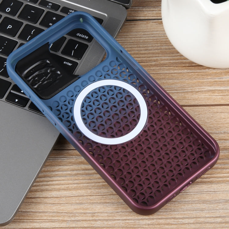 For iPhone 14 Plus Gradient Color Honeycomb Aromatherapy MagSafe Phone Case(Blue Red) - iPhone 14 Plus Cases by buy2fix | Online Shopping UK | buy2fix