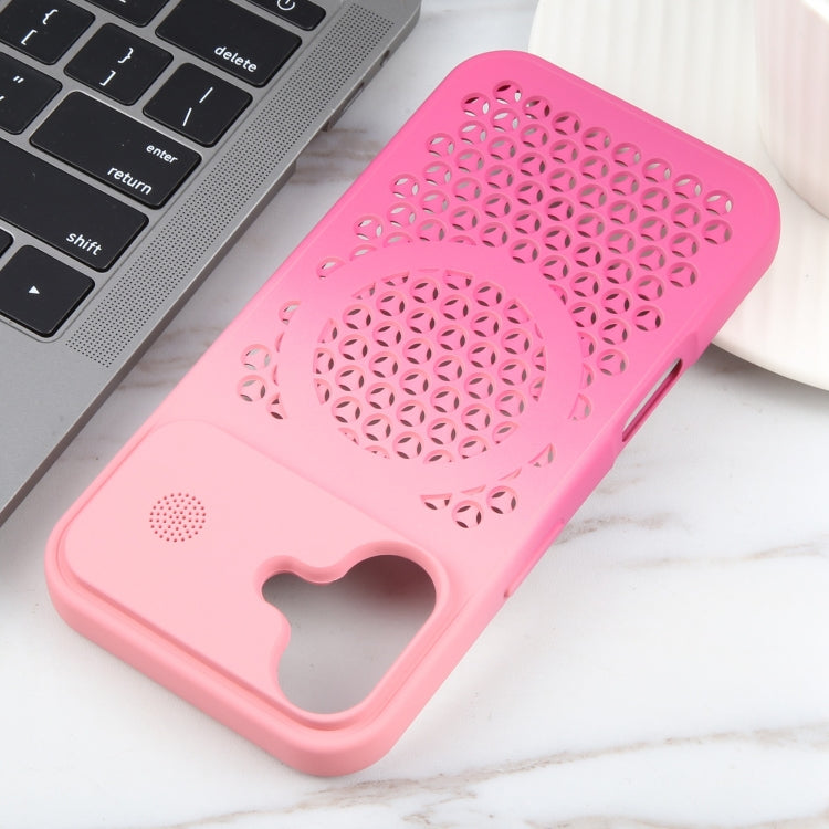 For iPhone 16 Gradient Color Honeycomb Aromatherapy MagSafe Phone Case(Pink+Rose Red) - iPhone 16 Cases by buy2fix | Online Shopping UK | buy2fix