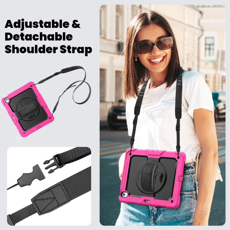 For iPad Air 13 2024 Silicone Hybrid PC Tablet Case with Shoulder Strap(Black + Rose Red) - iPad Air 13 2024 Cases by buy2fix | Online Shopping UK | buy2fix