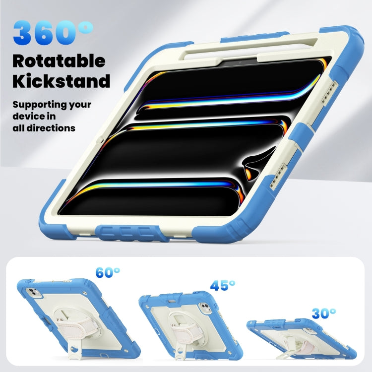 For iPad Pro 11 2024 Silicone Hybrid PC Tablet Case with Shoulder Strap(Beige + Cyan-blue) - iPad Pro 11 2024 Cases by buy2fix | Online Shopping UK | buy2fix