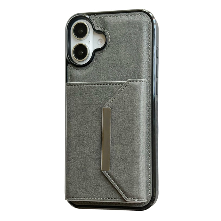 For iPhone 16 Solid Color Metal Buckle Card Slots Bag Phone Case(Grey) - iPhone 16 Cases by buy2fix | Online Shopping UK | buy2fix