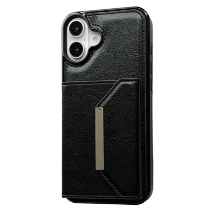 For iPhone 16 Solid Color Metal Buckle Card Slots Bag Phone Case(Black) - iPhone 16 Cases by buy2fix | Online Shopping UK | buy2fix