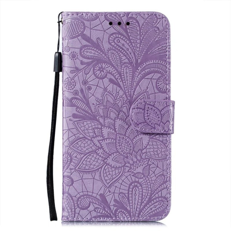 For Google Pixel 9 Lace Flower Embossing Flip Leather Phone Case(Purple) - Google Cases by buy2fix | Online Shopping UK | buy2fix