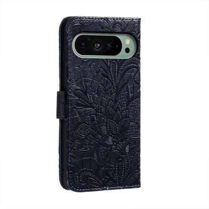 For Google Pixel 9 Lace Flower Embossing Flip Leather Phone Case(Dark Blue) - Google Cases by buy2fix | Online Shopping UK | buy2fix