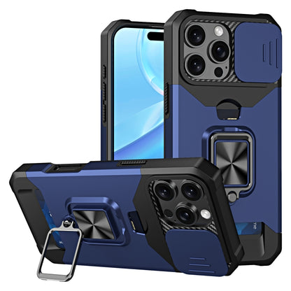 For iPhone 16 Pro Camera Shield Card Slot PC+TPU Phone Case(Blue) - iPhone 16 Pro Cases by buy2fix | Online Shopping UK | buy2fix