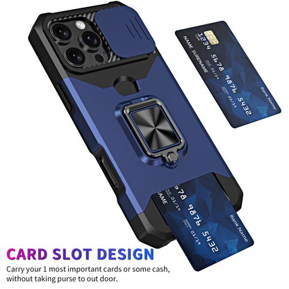 For iPhone 16 Pro Camera Shield Card Slot PC+TPU Phone Case(Blue) - iPhone 16 Pro Cases by buy2fix | Online Shopping UK | buy2fix