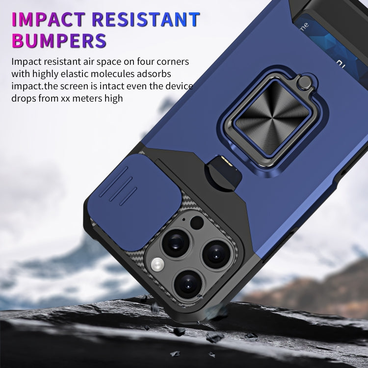 For iPhone 16 Pro Camera Shield Card Slot PC+TPU Phone Case(Purple) - iPhone 16 Pro Cases by buy2fix | Online Shopping UK | buy2fix