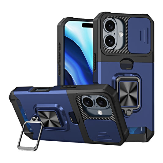 For iPhone 16 Plus Camera Shield Card Slot PC+TPU Phone Case(Blue) - iPhone 16 Plus Cases by buy2fix | Online Shopping UK | buy2fix