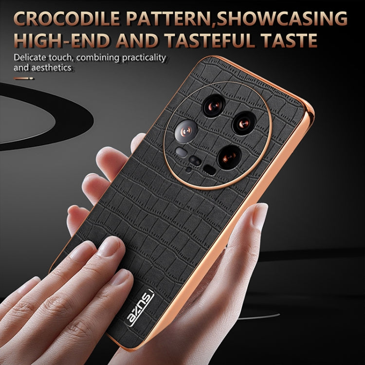 For Xiaomi 14 Ultra AZNS Electroplated Frame Crocodile Texture Full Coverage Phone Case(Black) - 14 Ultra Cases by AZNS | Online Shopping UK | buy2fix