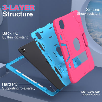 For iPad Pro 11 2024 Contrast Color Silicone Acrylic PC Tablet Case with Holder(Rose Red Blue) - iPad Pro 11 2024 Cases by buy2fix | Online Shopping UK | buy2fix