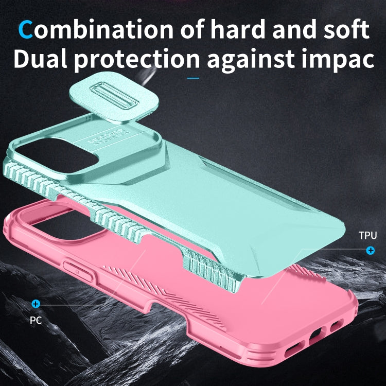 For iPhone 16 Plus Sliding Camshield Phone Case(Grey Green + Pink) - iPhone 16 Plus Cases by buy2fix | Online Shopping UK | buy2fix