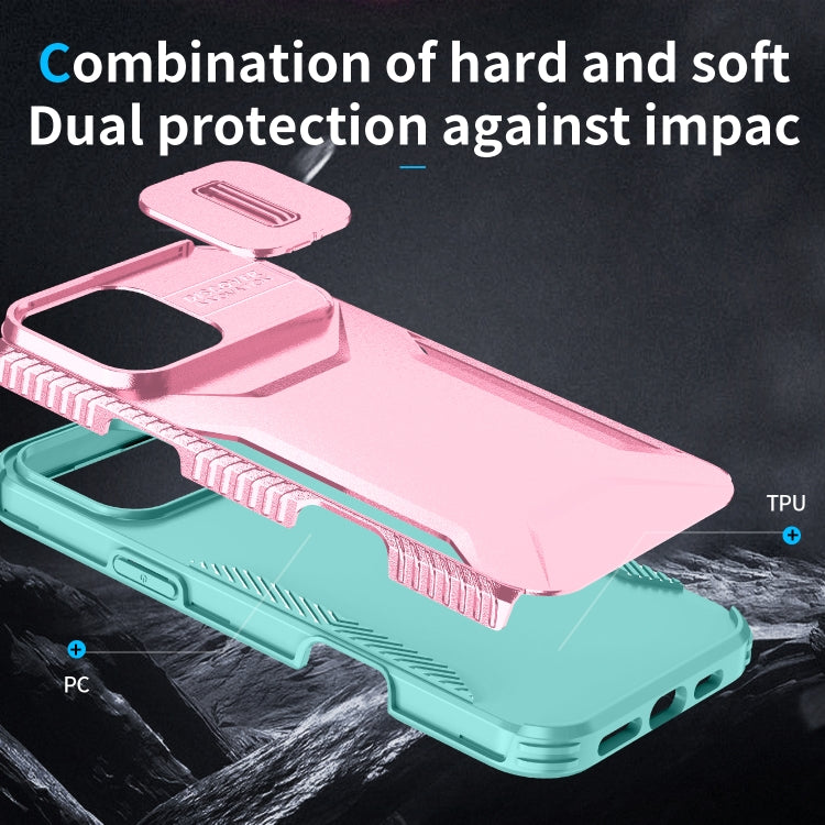 For iPhone 16 Pro Sliding Camshield Phone Case(Pink + Grey Green) - iPhone 16 Pro Cases by buy2fix | Online Shopping UK | buy2fix