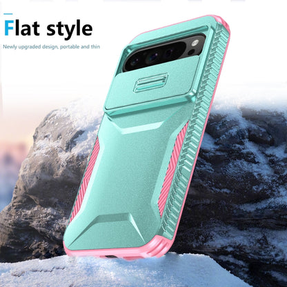 For Google Pixel 9 Pro XL Sliding Camshield Phone Case(Grey Green + Pink) - Google Cases by buy2fix | Online Shopping UK | buy2fix