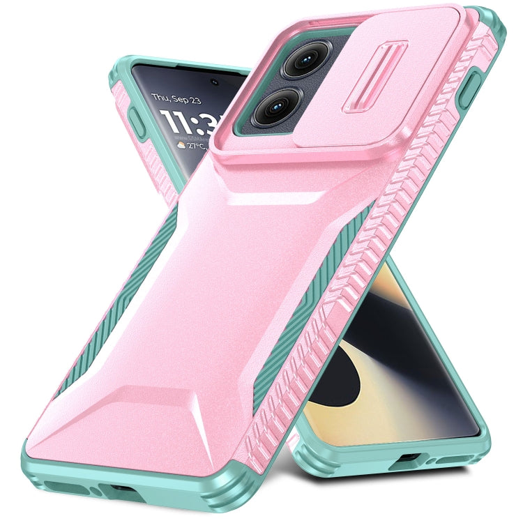 For Motorola Edge 5G 2024 Sliding Camshield Phone Case(Pink + Grey Green) - Motorola Cases by buy2fix | Online Shopping UK | buy2fix