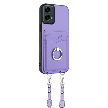 For Motorola Moto G Play 2024 5G R20 Crossbody Rope Ring Card Holder Phone Case(Purple) - Motorola Cases by buy2fix | Online Shopping UK | buy2fix