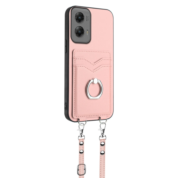 For Motorola Moto G Stylus 5G 2024 R20 Crossbody Rope Ring Card Holder Phone Case(Pink) - Motorola Cases by buy2fix | Online Shopping UK | buy2fix