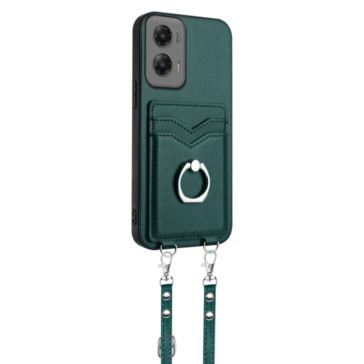 For Motorola Moto G Stylus 5G 2024 R20 Crossbody Rope Ring Card Holder Phone Case(Green) - Motorola Cases by buy2fix | Online Shopping UK | buy2fix