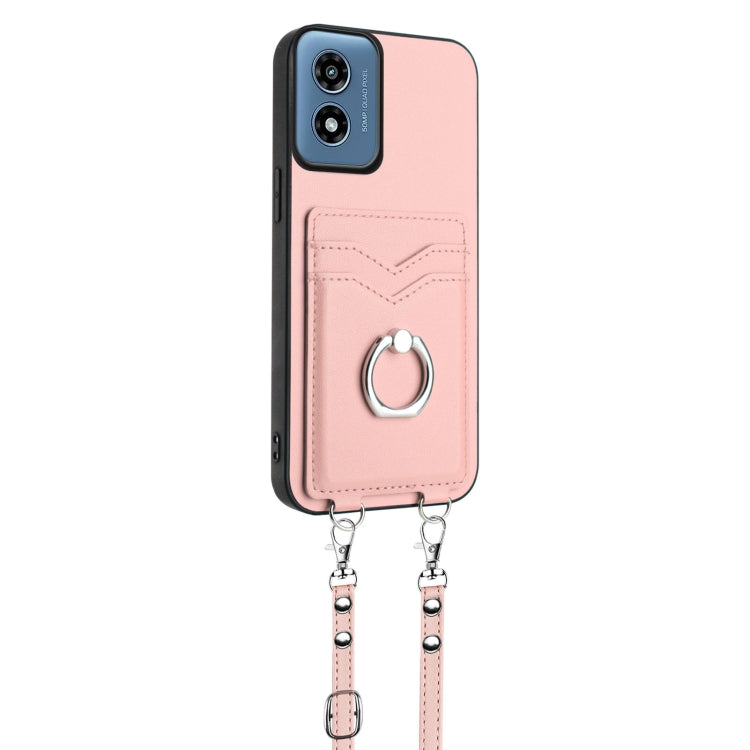 For Motorola Moto G Play 2024 4G R20 Crossbody Rope Ring Card Holder Phone Case(Pink) - Motorola Cases by buy2fix | Online Shopping UK | buy2fix