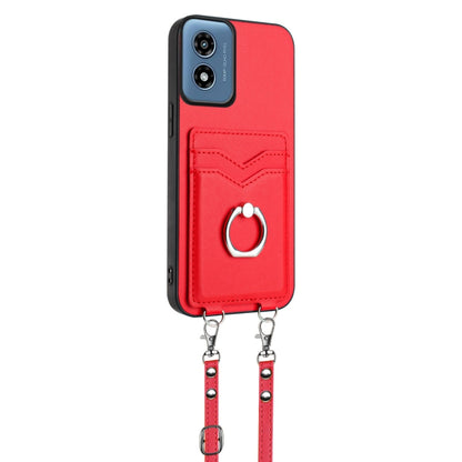 For Motorola Moto G Play 2024 4G R20 Crossbody Rope Ring Card Holder Phone Case(Red) - Motorola Cases by buy2fix | Online Shopping UK | buy2fix