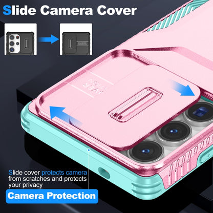 For Samsung Galaxy S25 Ultra 5G Sliding Camshield Phone Case(Pink + Grey Green) - Galaxy S25 Ultra 5G Cases by buy2fix | Online Shopping UK | buy2fix