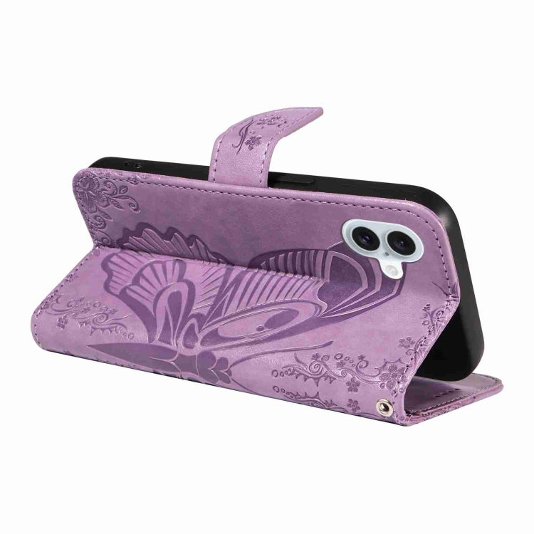 For iPhone 16 Plus Swallowtail Butterfly Embossed Leather Phone Case(Purple) - iPhone 16 Plus Cases by buy2fix | Online Shopping UK | buy2fix