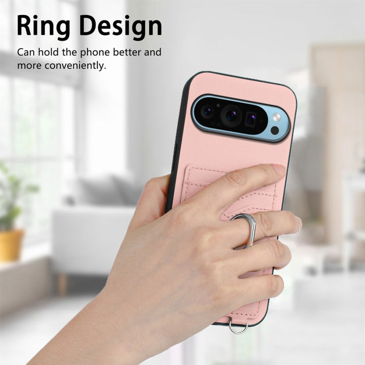 For Google Pixel 9 Pro XL R20 Crossbody Rope Ring Card Holder Phone Case(Pink) - Google Cases by buy2fix | Online Shopping UK | buy2fix