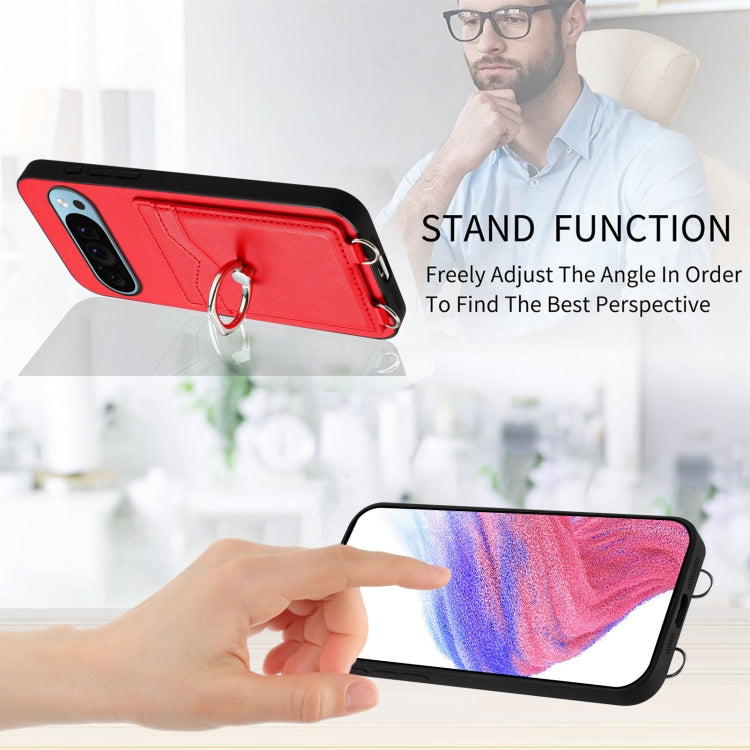 For Google Pixel 9 Pro XL R20 Crossbody Rope Ring Card Holder Phone Case(Red) - Google Cases by buy2fix | Online Shopping UK | buy2fix