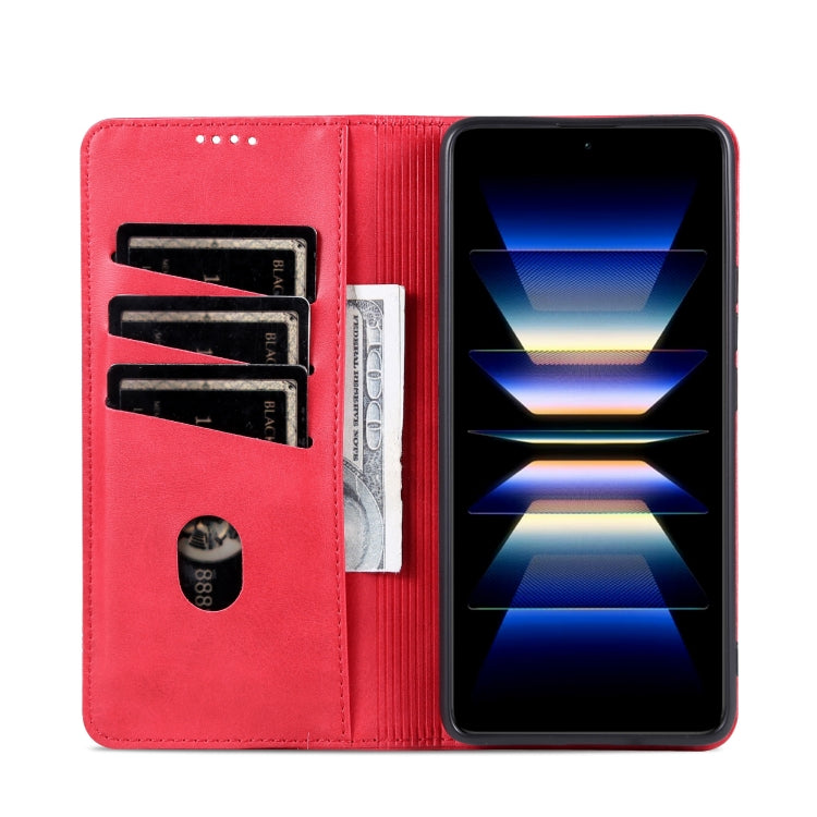 For Redmi Note 14 Pro 5G AZNS Magnetic Calf Texture Flip Leather Phone Case(Red) - Note 14 Pro Cases by AZNS | Online Shopping UK | buy2fix