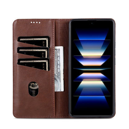 For Redmi Note 14 Pro 5G AZNS Magnetic Calf Texture Flip Leather Phone Case(Dark Brown) - Note 14 Pro Cases by AZNS | Online Shopping UK | buy2fix