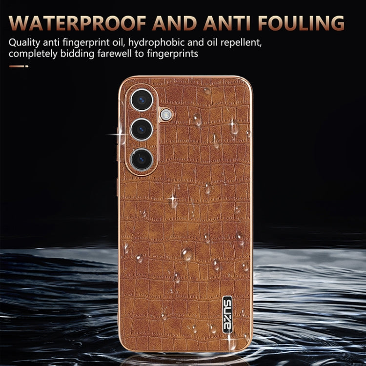 For Samsung Galaxy S25 5G AZNS Electroplated Frame Crocodile Texture Full Coverage Phone Case(White) - Galaxy S25 5G Cases by AZNS | Online Shopping UK | buy2fix